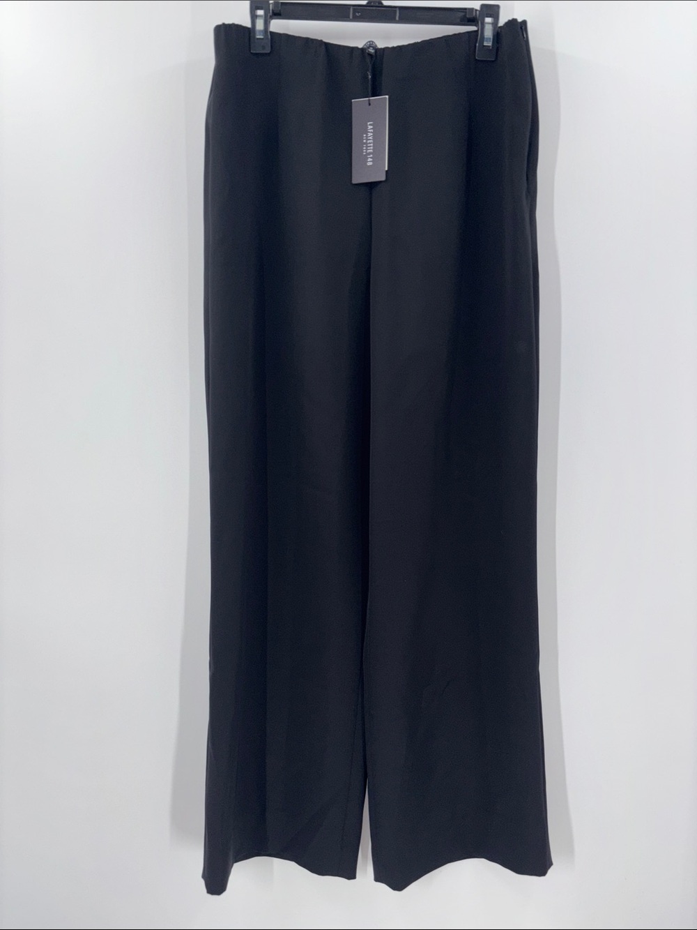 Lafayette 148 Black Silk Wide Leg Pull On Pants New Size 12